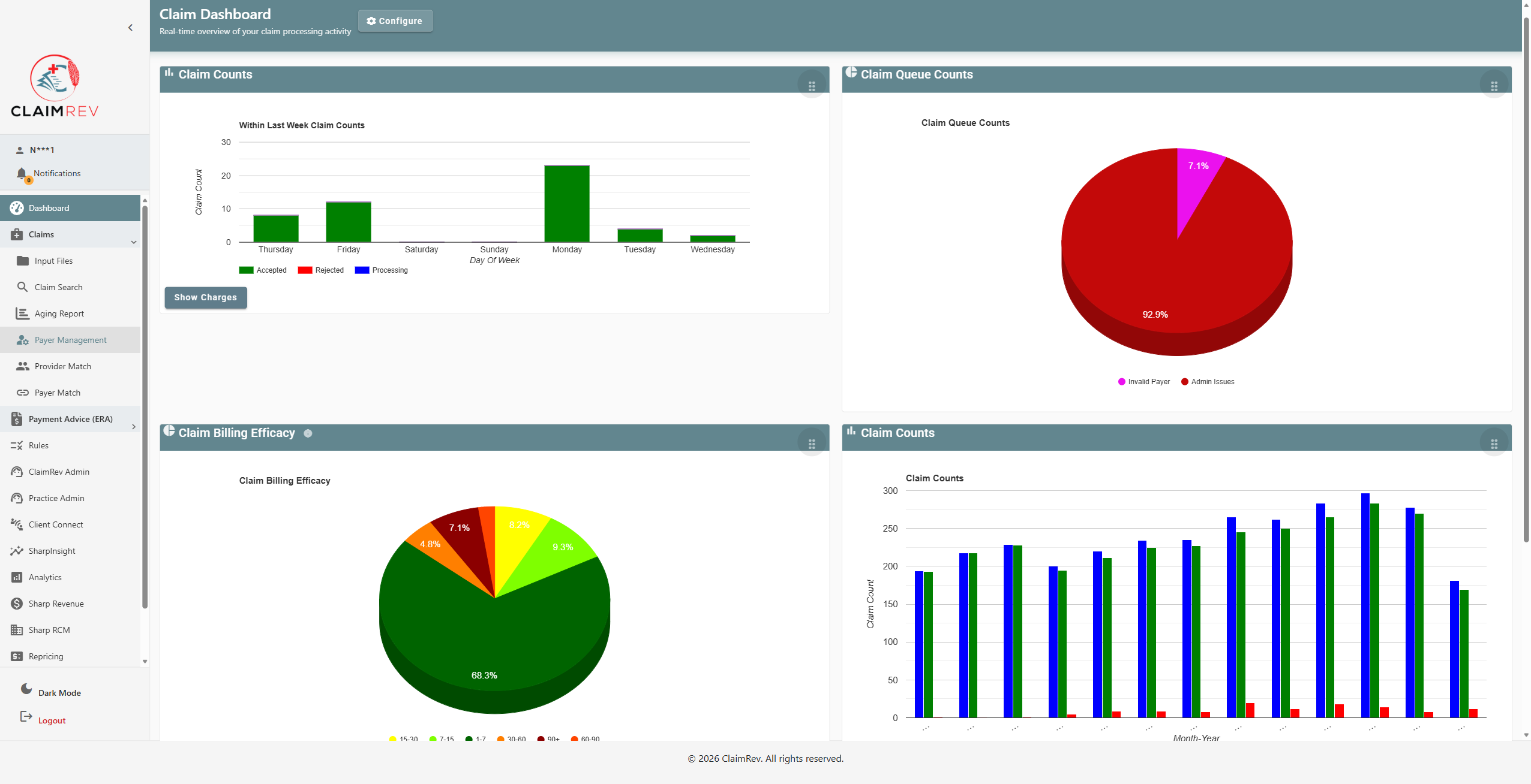 ClaimRev Dashboard - Click Claims then Input Files in the left menu