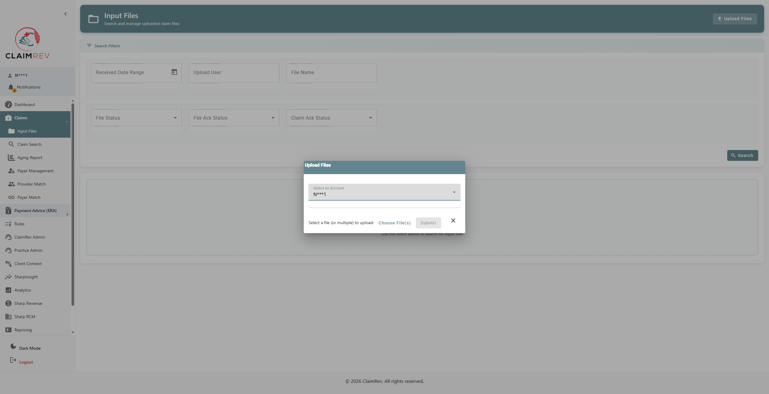 Upload Files dialog